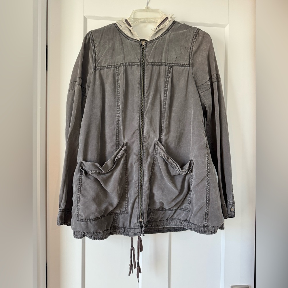 Free People Oversized Utility Jacket with Hood in Grey, Size Small - Picture 2 of 10